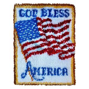 Handmade God Bless America Latch Hook Rug Wall Hanging Mat 27.5 X21Patriotic